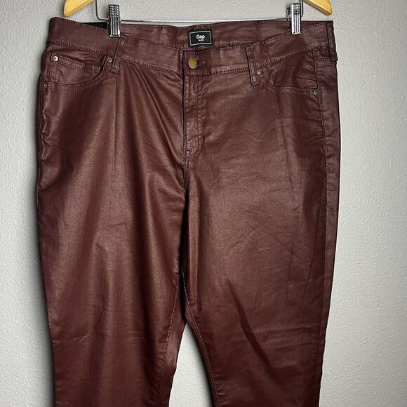 Gap Mid Rise Plus Size 18/34R Burgundy Coated Faux Leather Skinny‎ Pants Grunge - Picture 1 of 15